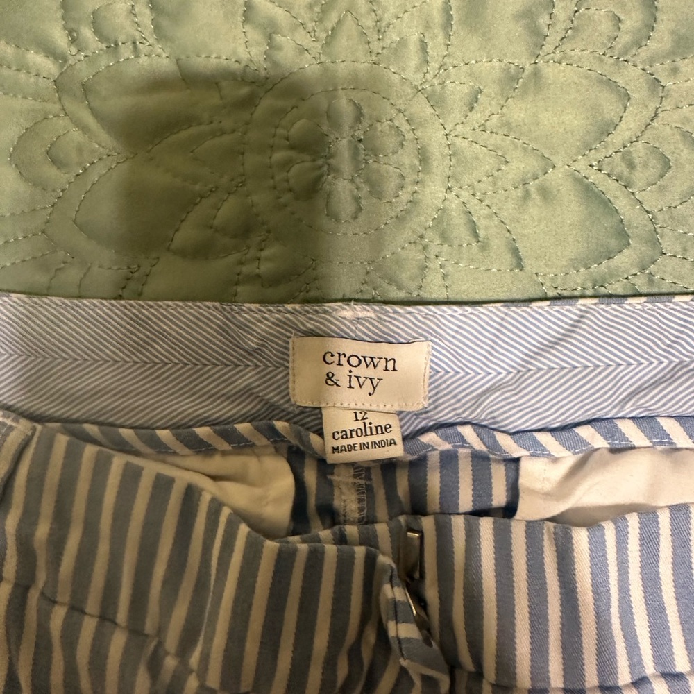 Crown & Ivy Light Blue and White Striped shorts bin2
